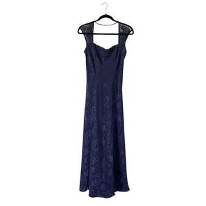 Vintage Gold Label Victoria’s Secret Navy Jacquard Satin Maxi Dress Goth Fairy M